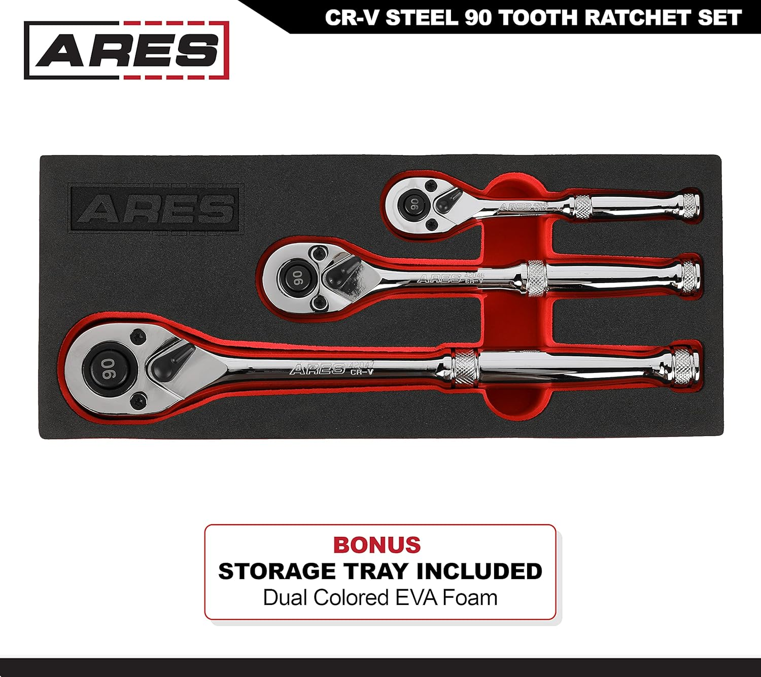 42048-3-Piece 90 Tooth Ratchet Set - Premium Chrome Vanadium Steel Construction & Mirror Polish Finish - Quick Release for Easy Socket Change - 90-Tooth Reversible Design with 4 Degree Swing - Image 6