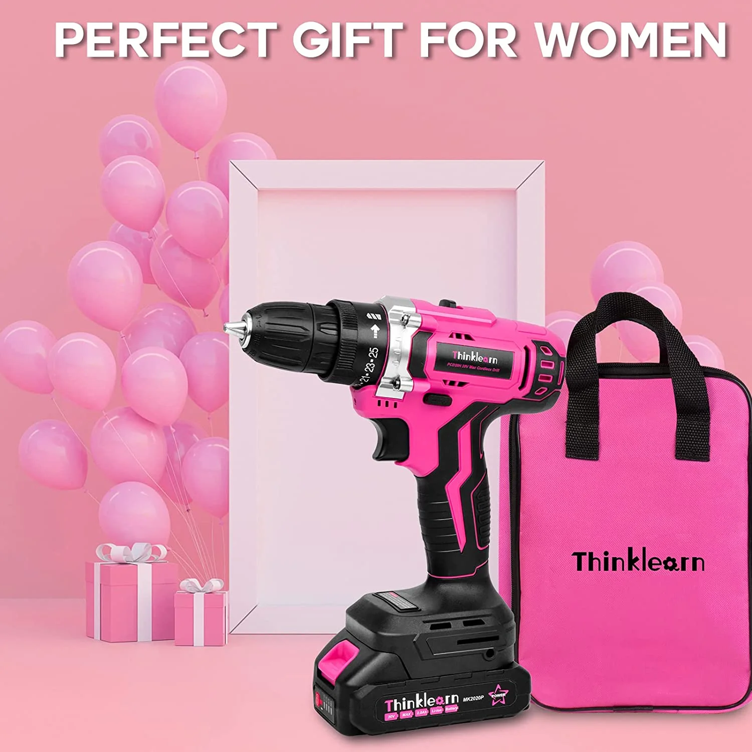Pink Cordless Drill Set, 20V Lithium-Ion Power Drill Set for Women with 67Pcs Drill Driver Bits, 3/8"Keyless Chuck, 25+1 Position Electric Drill, 2.0Ah Battery, Fast Charger and Storage Bag - Image 3
