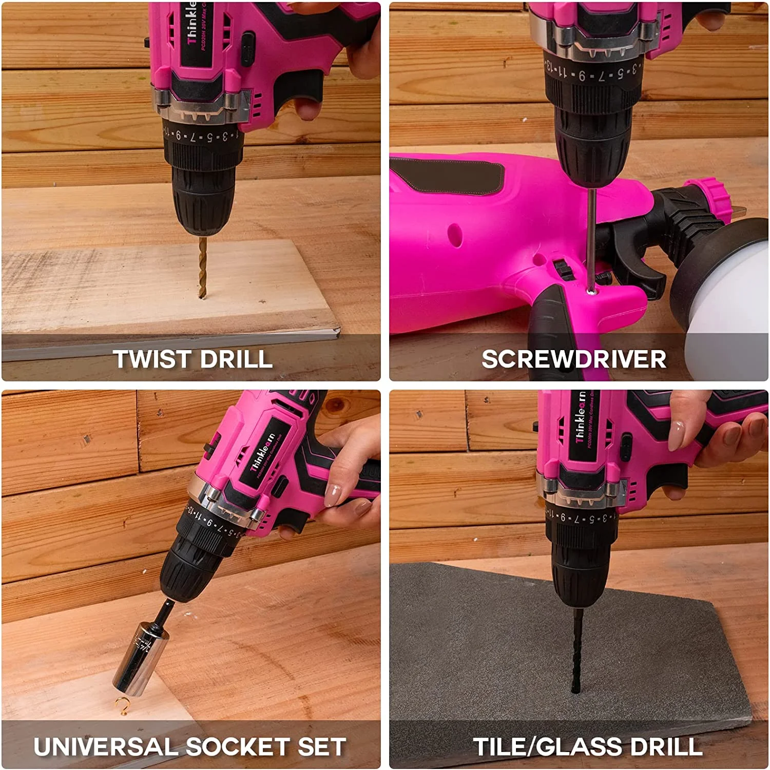 Pink Cordless Drill Set, 20V Lithium-Ion Power Drill Set for Women with 67Pcs Drill Driver Bits, 3/8"Keyless Chuck, 25+1 Position Electric Drill, 2.0Ah Battery, Fast Charger and Storage Bag - Image 5