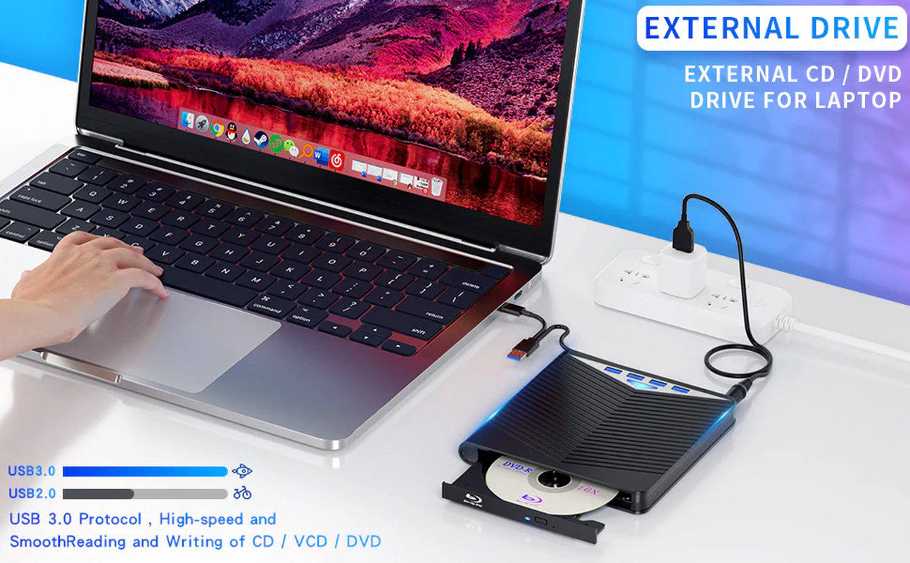 External CD DVD Drive for PC Laptop Windows 11 10 USB 3.0 Burner Reader Writer - Image 2