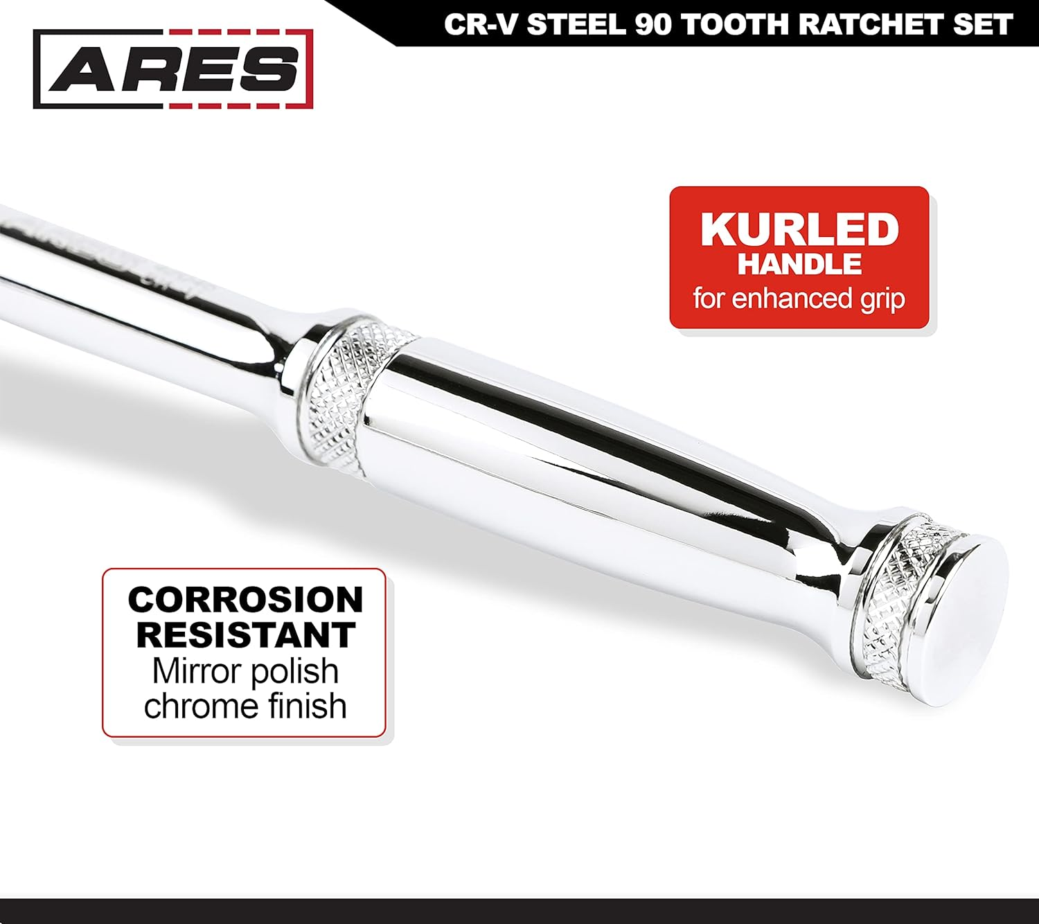 42048-3-Piece 90 Tooth Ratchet Set - Premium Chrome Vanadium Steel Construction & Mirror Polish Finish - Quick Release for Easy Socket Change - 90-Tooth Reversible Design with 4 Degree Swing - Image 5