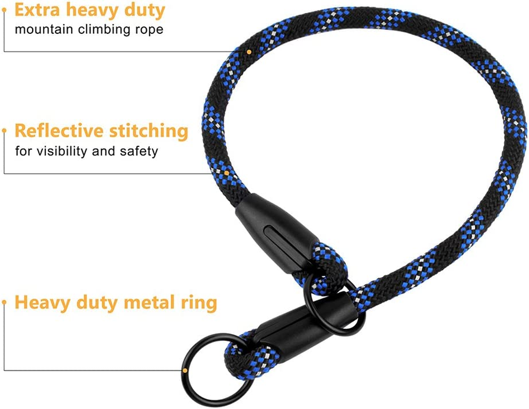 Rope Pro Training Dog Collar Braided No Pull Quick Release round Lead Collars for Dogs Small Medium Large Puppy (XS - 15.7" Long, Blue) - Image 2