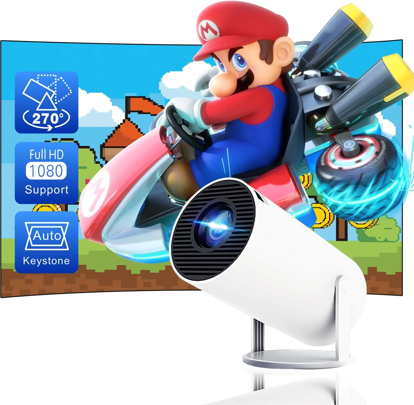 Mini Projector 4K 1080P Support, Portable Projector Wifi6 BT 5.0 Android 11, Smart Projector Auto Horizontal Correction,180°Rotatable Outdoor Movie Projector Compatible with Phone - Image 4